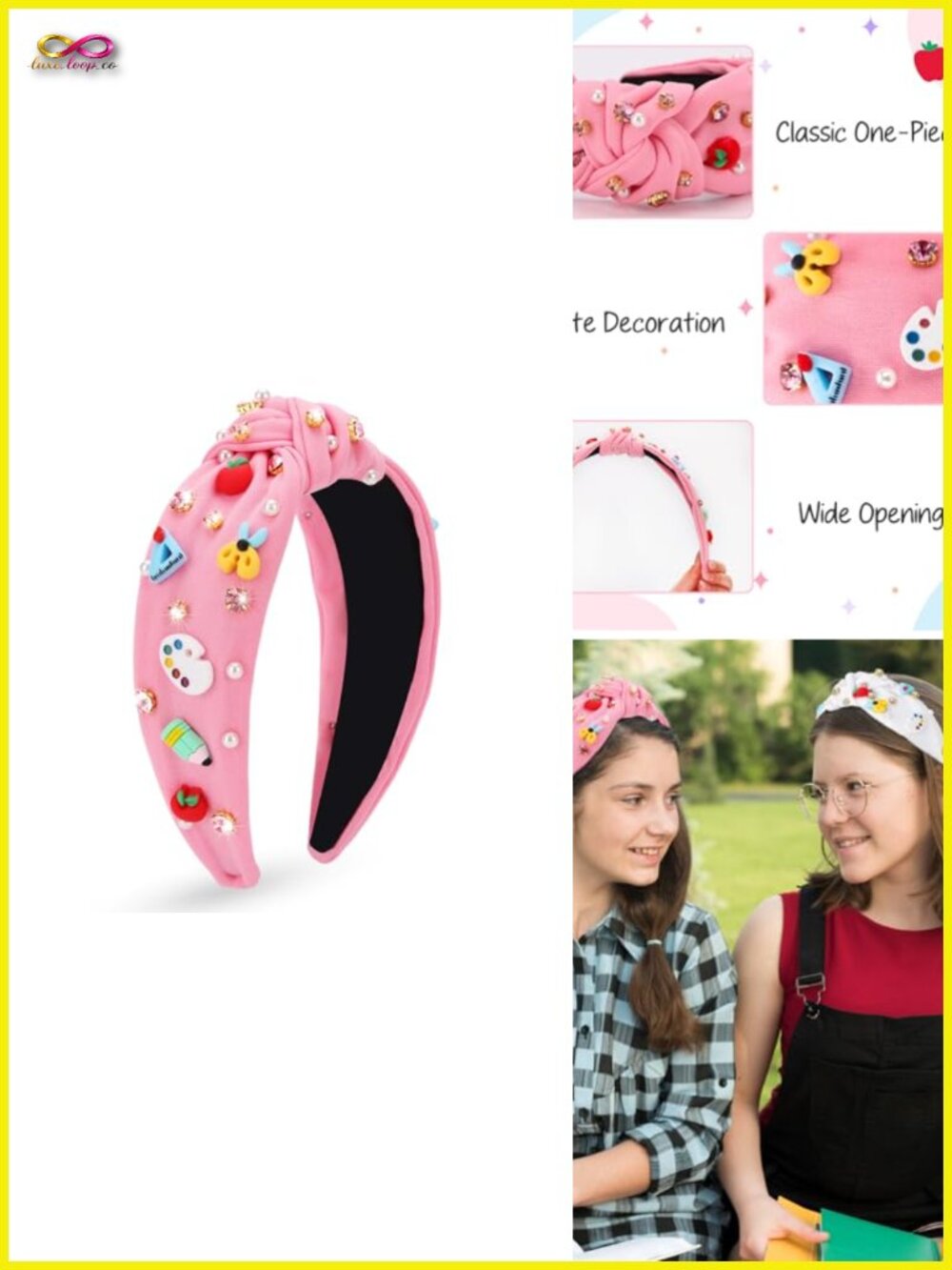 Pearl Rhinestone Back to School Knotted Headband for Teacher Appreciation